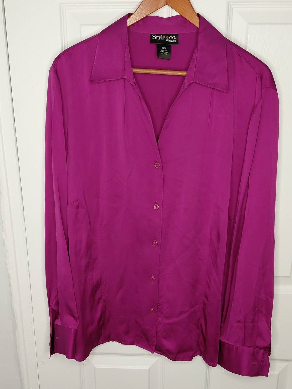 Style & Co. Fuchsia Button-Front Long Sleeve Blouse